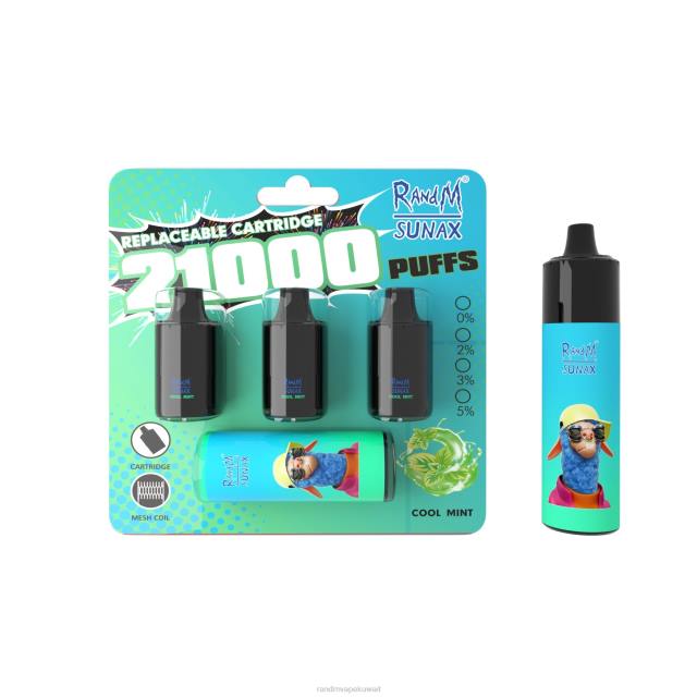 RandM Sunax 21000 جراب التحكم في تدفق الهواء، جهاز vape قابل للاستبدال، قطعة واحدة نعناع منعش BFTJ265 RandM Best Flavors