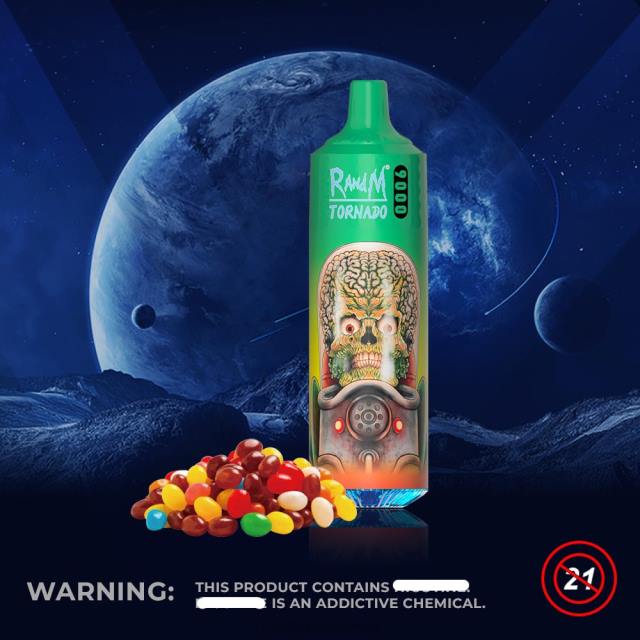 RandM Tornado 9000 جهاز vape pod 1 قطعة الإصدار 1 حلوى قوس قزح BFTJ131 RandM Vape Kuwait