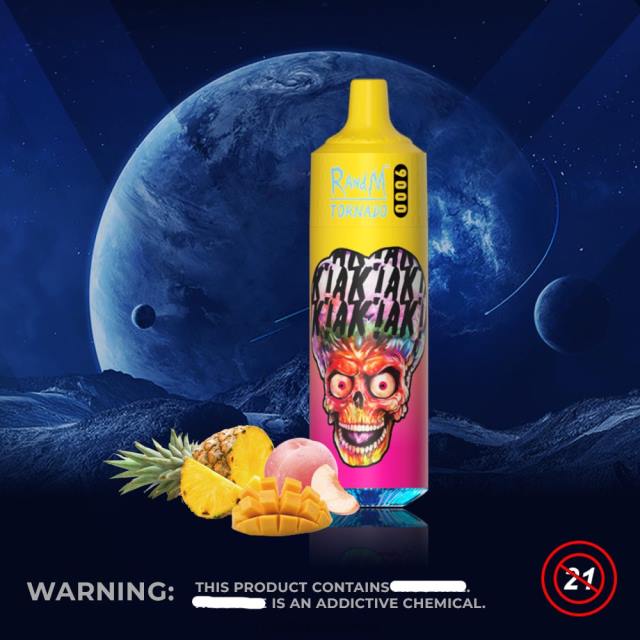 RandM Tornado 9000 جهاز vape pod 1 قطعة الإصدار 1 مانجو خوخي وأناناس BFTJ133 RandM Tornado الكويت
