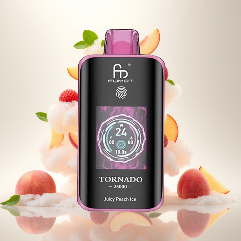 فومو تورنادو Fumot Tornado 25000 نفخة (خوخ مثلج) شاشة HD، 20مل، شحن Type-C
