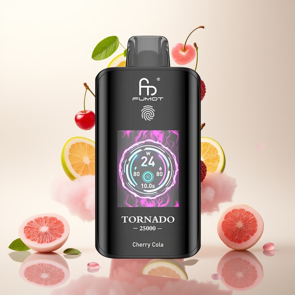 فوموت تورنادو Fumot Tornado 25000 نفخة شيري كولا، شاشة HD، 20مل، شحن Type-C