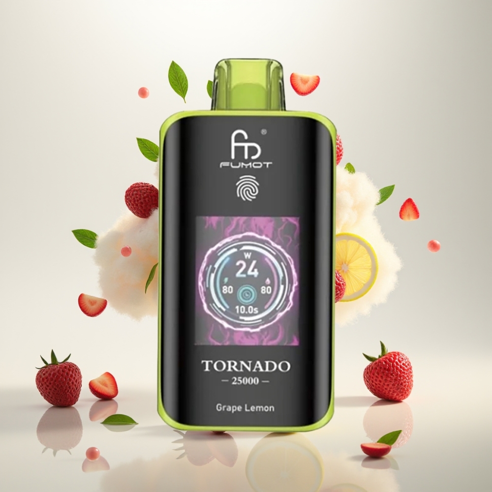 فوموت تورنادو Fumot Tornado 25000 نَفخة، شاشة HD، بطارية 700 مللي أمبير، عنب ليمون