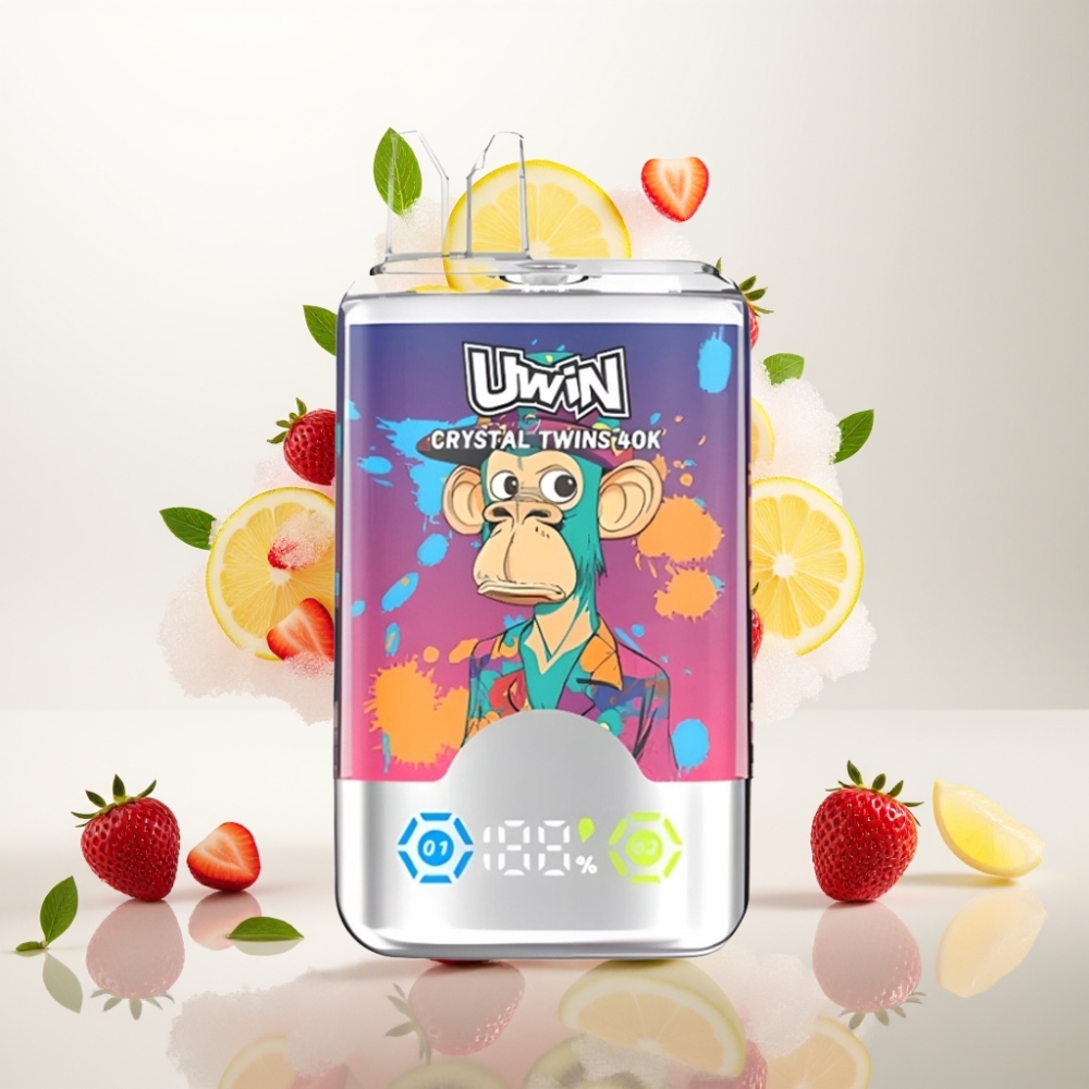 يوين كريستال توينز UWIN Crystal Twins 40000 نَفخة - فراولة كيوي عنب مثلج، 32مل، 5% نيكوتين، شاحن Type-C