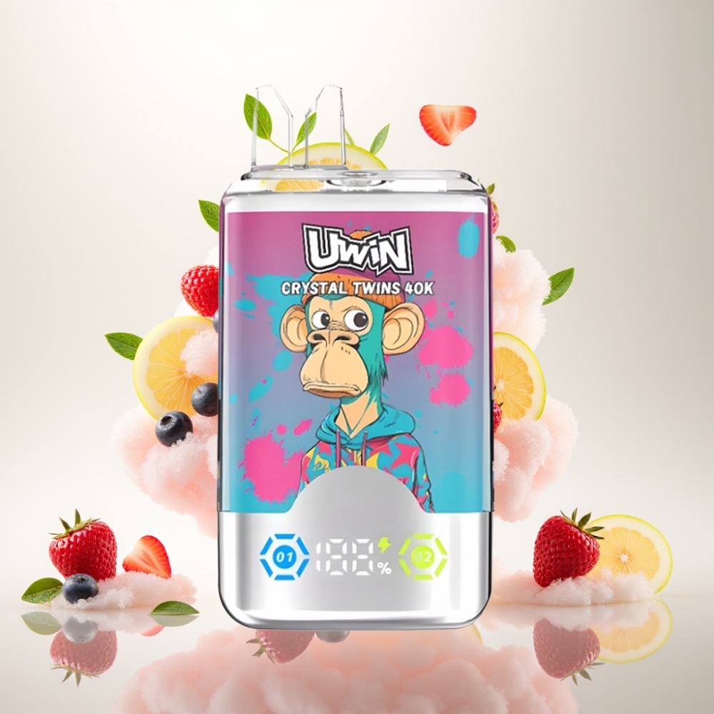يوين كريستال توينز UWIN Crystal Twins 40000 نَفخة - بطارية ٨٥٠ مللي أمبير - بنكهتي البطيخ المثلج والتوت المختلط