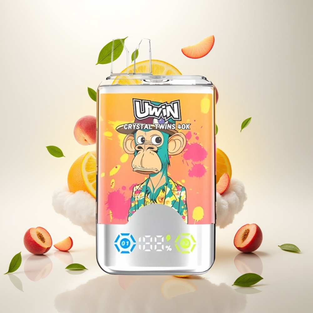يوين كريستال توينز UWIN Crystal Twins 40000 نَفخة بنكهات الخوخ والمانجو والأناناس ورِد بول