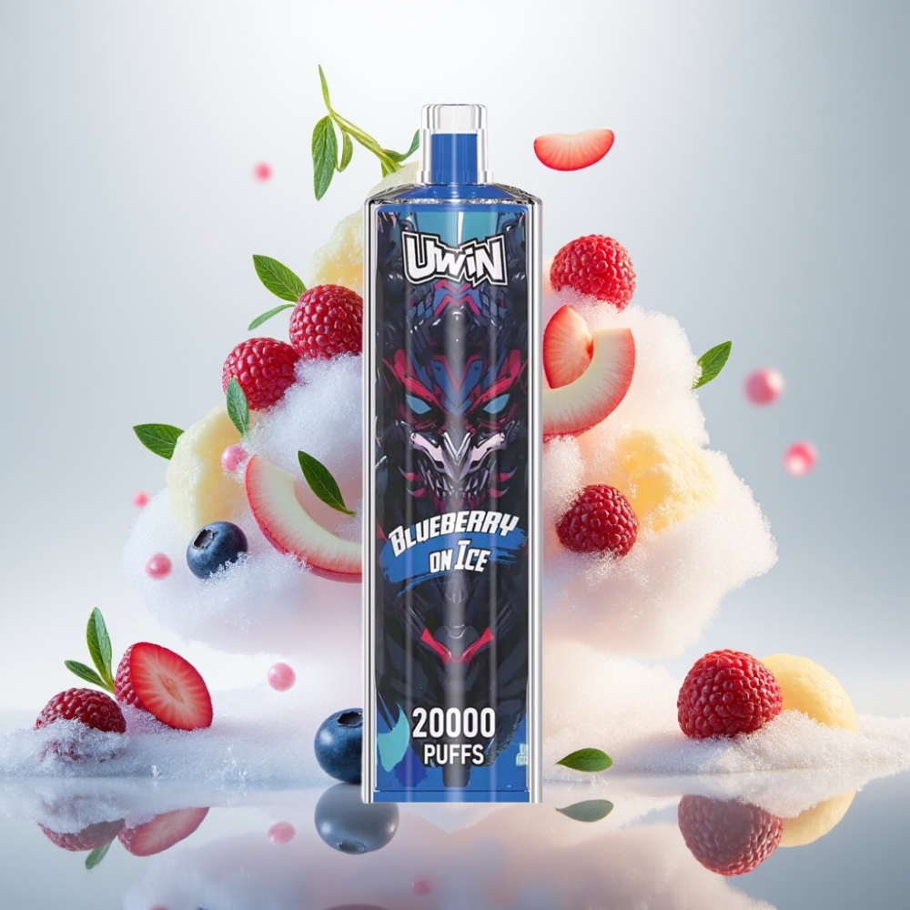 يوين شيشة هوكا كريستال Uwin Shisha Hookah Crystal 20000 نفخة - توت أزرق مثلج، 22 مل، بطارية 650 مللي أمبير