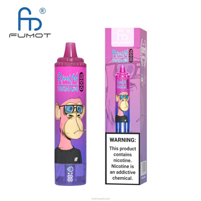 Fumot RandM Tornado جهاز 15000 فيب بالبطارية وشاشة العرض الاصدار 2 الكرز الأزرق BFTJ45 RandM Best Flavors