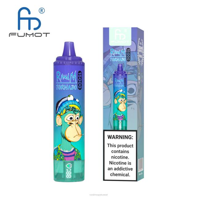 Fumot RandM Tornado جهاز 15000 فيب بالبطارية وشاشة العرض الاصدار 2 الكرز الأزرق BFTJ45 RandM Best Flavors