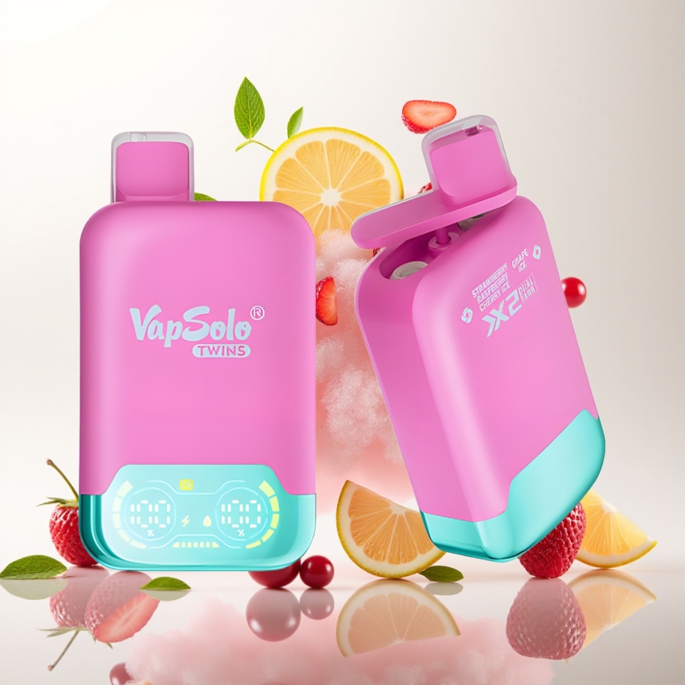 فابسولو توينز Vapsolo Twins 20000 بخار بنكهة الفراولة-التوت-الكرز-الجليد والعنب الجليدي، 40 مل، 20/50 ملغم