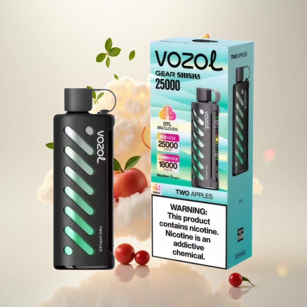 فوزول جير شيشة Vozol Gear Shisha 25000 نفخة - تفاحتين، 5ملغ/مل، 1000مAh، S.i.L.C تك