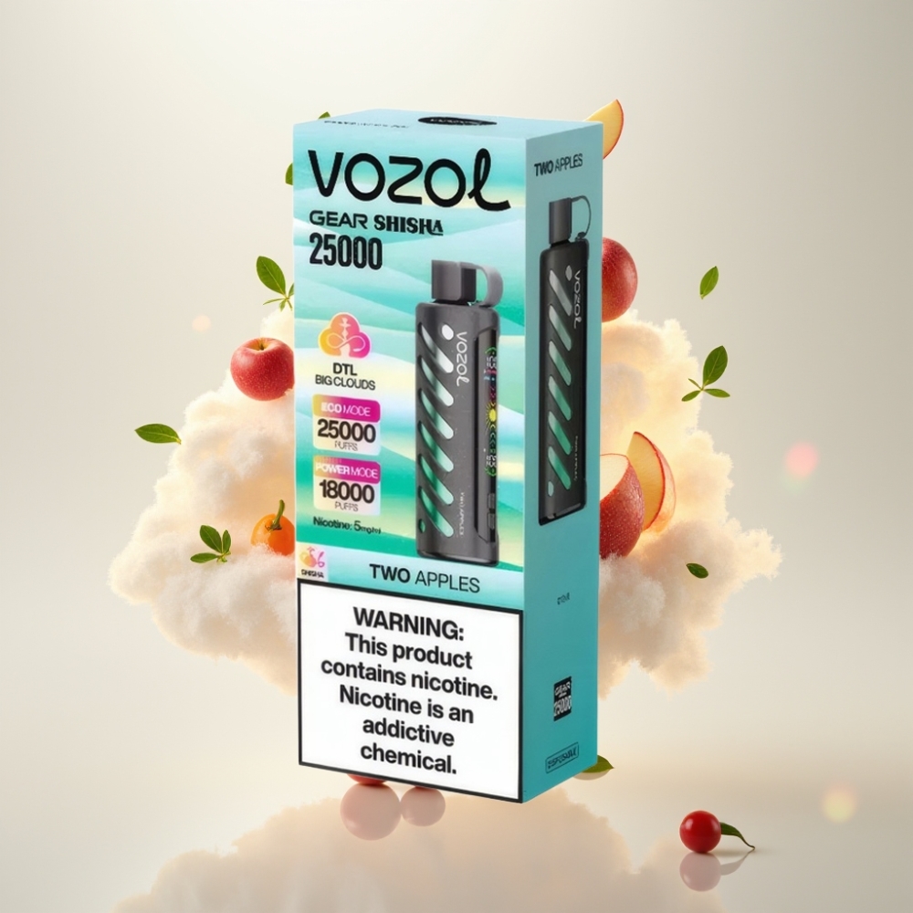 فوزول جير شيشة Vozol Gear Shisha 25000 نفخة - تفاحتين، 5ملغ/مل، 1000مAh، S.i.L.C تك