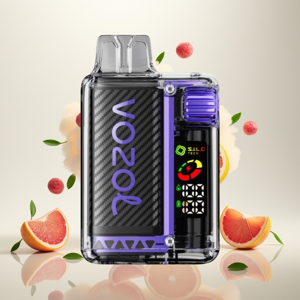 فوزول فيستا Vozol Vista 20000 نفخة - بطارية قابلة لإعادة الشحن 650 مللي أمبير، نيكوتين 2%، شاشة أوليد، ملف مزدوج، إلدر فلاور جريب فروت